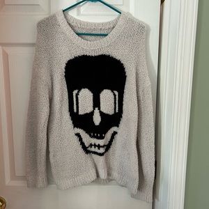 Fuzzy/nubby off white skull sweater
